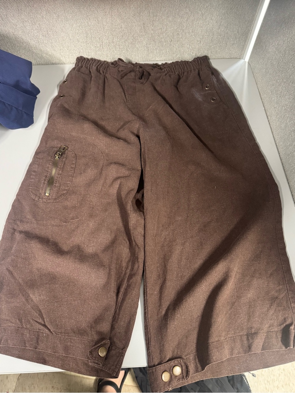 Y2K New Directions Brown Linen Blend Capri Cargo Pants Sz 8